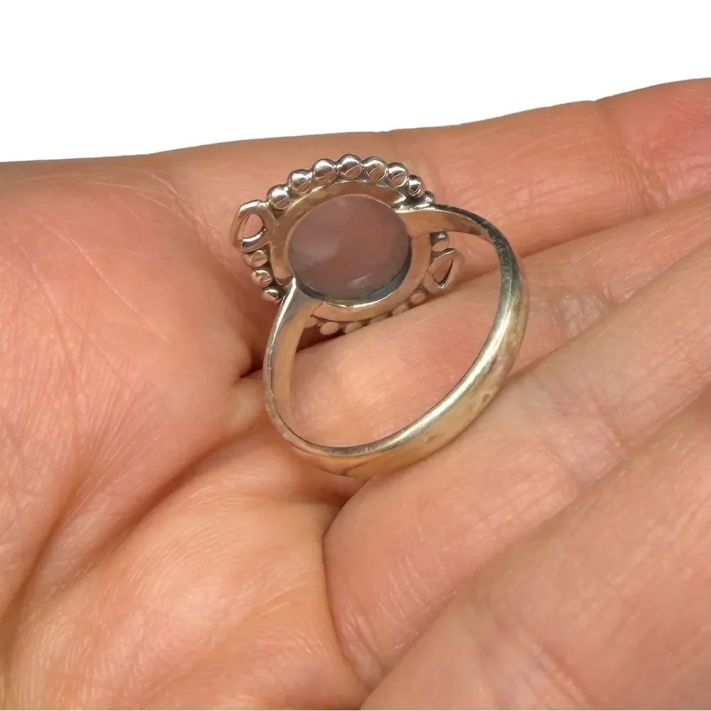 Rose Quartz Ring Size 8 Solid 925 Sterling Silver Pink Oval Stone Crystal